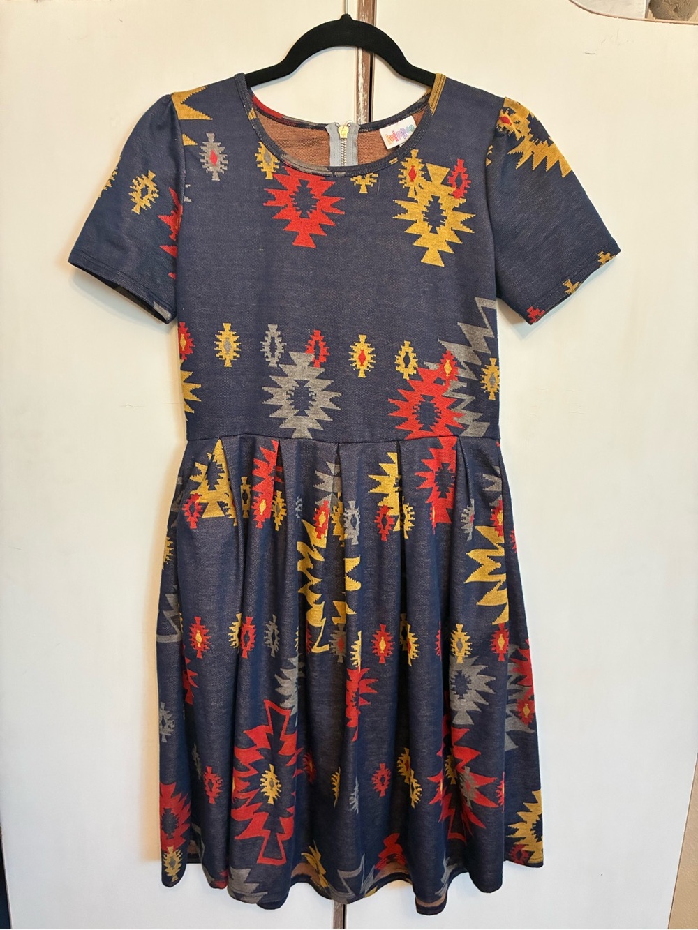Lularoe County Aztec Print Fit & Flare Dress - Red & Mustard